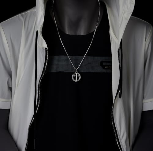 COOLSTEELANDBEYOND Stainless Steel Cross Pendant Necklace for Men, Gothic Templar Knight Medallion with Chain Edge, Religious, Stainless Steel, No Gemstone