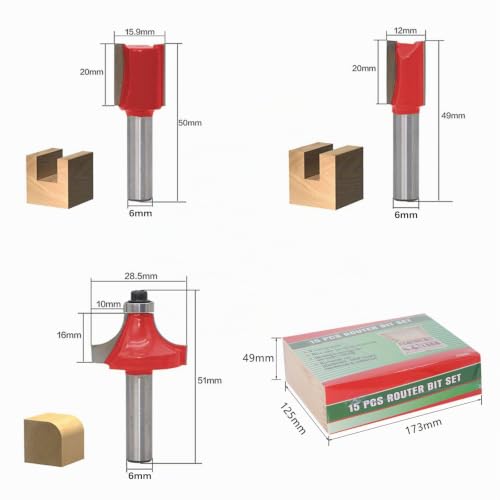 Milling Cutter Set for Router 15 Pieces, Wood Milling Bits for 6 mm Shank, Wood Cutter Set Woodworking Tools for Beginners, Industrial Quality Wood Cutters, Includes Wooden Box for Storage (6 mm) 6mm