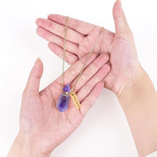 Cremation Gold Urn Necklaces for Ashes for Women Men Natural Crystal Gemstones Keepsake Jewelry Memorial Urn Locket for Human Ashes Holder Gold Purple