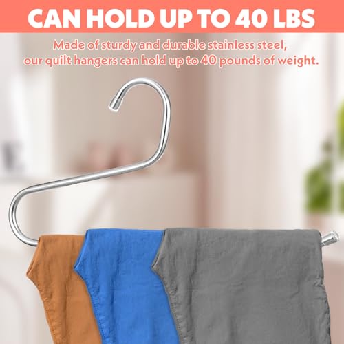 15 Pack Blanket Hangers for Closet, Tablecloth Hangers, Quilt Hanger - Heavy Duty Stainless Steel with Non-Slip Coating (13.5 Inches, Black) 15