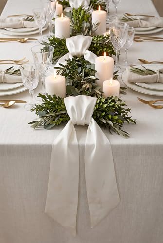 12 Pack White Wreath Sash Bulk for Front Door, Blank Linen-Look Wreath Sashes for Embroidery Wedding Event, DIY Church Holiday Decor, 5.12 x 54 Inch White - 12 Pack