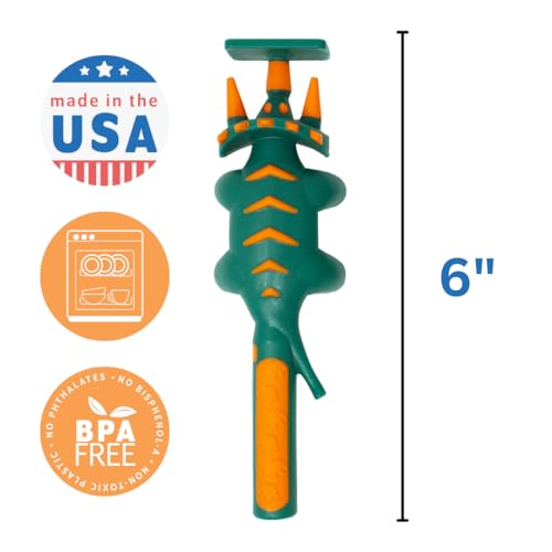 Constructive Eating - Toddler Dinosaur Utensils Made in USA - Silverware for Toddlers - Utensils for Kids - Constructive Eating Utensil Set Green Dinosaur