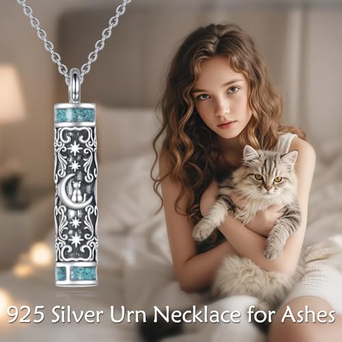 Cat Urn Necklace for Ashes Sterling Silver Turquoise Pet Cremation Memorial Keepsake Jewellery for Ashes for Women