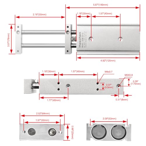 Heschen Dual Rod Air Cylinder CXSM 20-55 55mm Stroke Double Acting