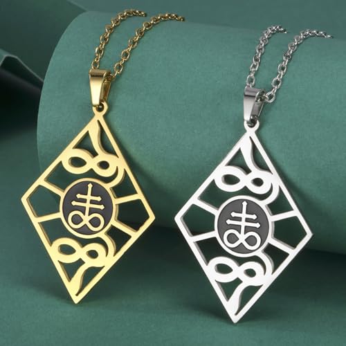 UNIFT Satanic Leviathan Cross Necklace for Women Men Stainless Steel Gothic Church of Satan Leviathan Cross Snake Pendant Necklaces Religious Amulet Jewelry silver