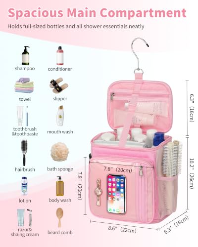 CUBETASTIC Mesh Shower Caddy Bag Portable - Large Capacity Shower Bag with Waterproof Phone Pocket & Sturdy Hook, Dorm Shower Caddy for Travel, Gym, College Essentials for Women & Men (Pink, M) Pink