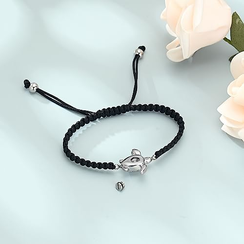 shajwo Cremation Jewelry Sea Turtle Urn Bracelet for Ashes for Women Men Memorial Adjustable Braided Ashes Bracelet Silver