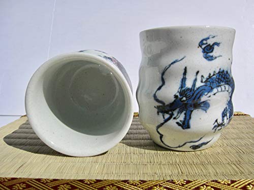 Japanese Sushi Yunomi Tea cups 9.47 Onces Authentic Dragon Red and Blue for Hot Green Tea Matcha Tea Bancha Set of 2 from Japan