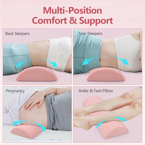 Cozyhealth - 2.95" H*18.7" L - Soft Small Lumbar Pillow for Sleeping, Memory Foam Back Lumbar Support Cushion for Lower Back Pain Relief Bed Waist Sleep Support Pillow for Side, Back (Pink, Small) Pink