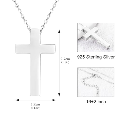XIUDA 925 Sterling Silver Cremation Jewelry Memorial Cross Urn Necklace for Ashes Keepsake Urns Pendant Necklace for Men Women Silver, With Me Always