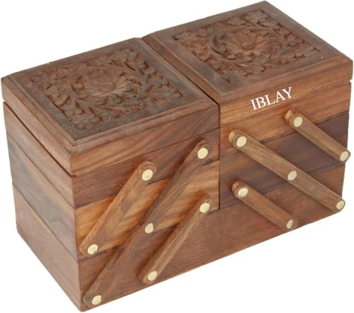 Sheesham Wood Jewelry Box Organizer, Handmade Wooden Jewelry Storage Chest with Multiple Drawers, Jewelry Holder for Rings, Earrings, Bracelets and Accessories Sliding – Hand Carved
