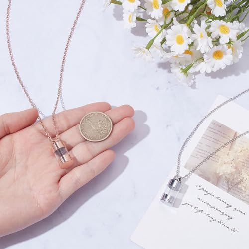 2Pcs Vial Necklace Glass Ashes Holder Urn Necklaces Clear Column Tube Vial Cremation Gold Stainless Steel Charms for Women Men Urns Locket Pendant Container Keepsake Memorial Jewelry