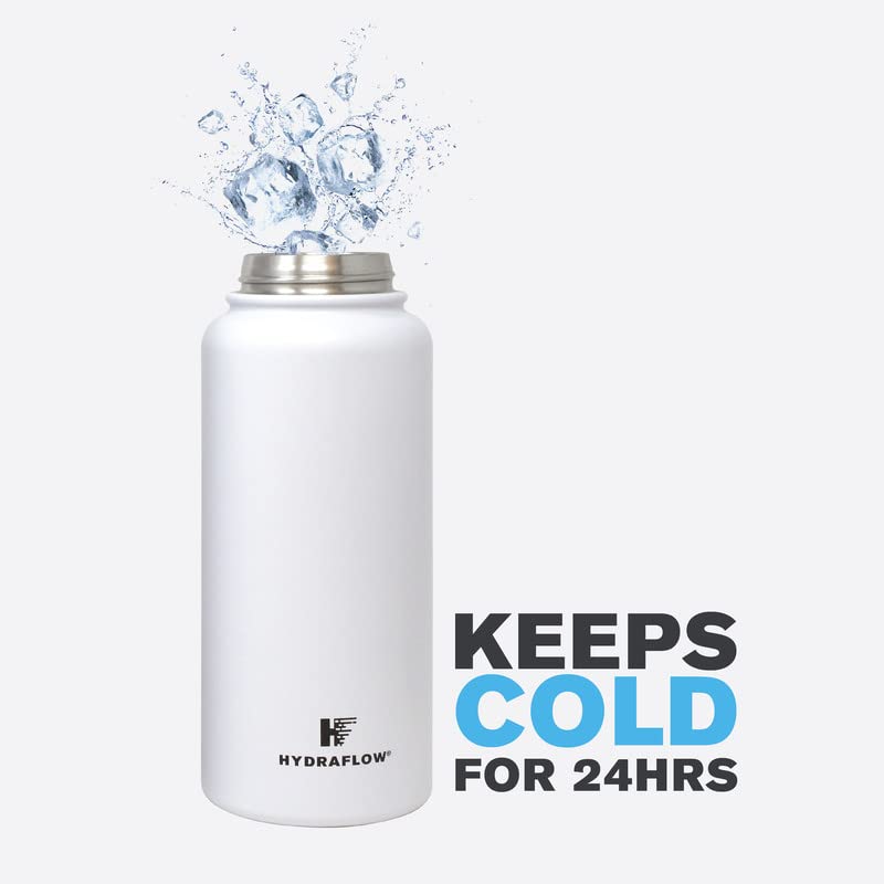 Hydraflow Hybrid - Triple Wall Vacuum Insulated Water Bottle with Flip Straw (34oz, Clay) Stainless Steel Metal Thermos, Reusable Leak Proof BPA-FREE for Sports and Travel 34 Ounces