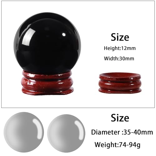 TUMBEELLUWA 1.37-1.57 Inch Black Obsidian Crystal Ball with Wooden Stand