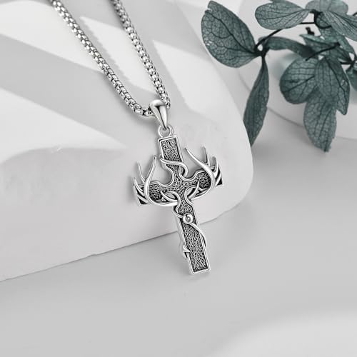 Thorn Crown/3D/Orthodox/Jerusalem/Crucifix Jesus/Baphomet Cross Necklace 925 Sterling Silver Cross Necklace for Men Religion Jewelry for Men Fishing
