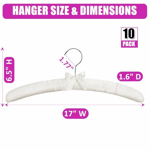 Amber Home 10 Pack Large Ivory Satin Padded Hangers for Women Clothing 17"
