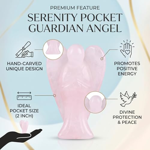 Crystal Guardian Angel, 2 inch Chakra Reiki Healing Crystal Figurine for Home Office Desk Decoration, Energy Balancing Pocket Stone for Women Men Teens in Bedroom Living Room Meditation Space