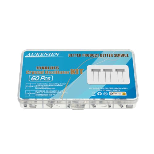 AUKENIEN Quartz Oscillator Kit 15 Values 60 Pieces 4MHz 4.096MHz 6MHz 8MHz 8.192MHz 10MHz 11.0592MHz 12MHz 12.288MHz 16MHz 20MHz 22.1184MHz 24MHz 24.576MHz 48MHz Quartz Crystal Oscillator Quarzoszillator Kit
