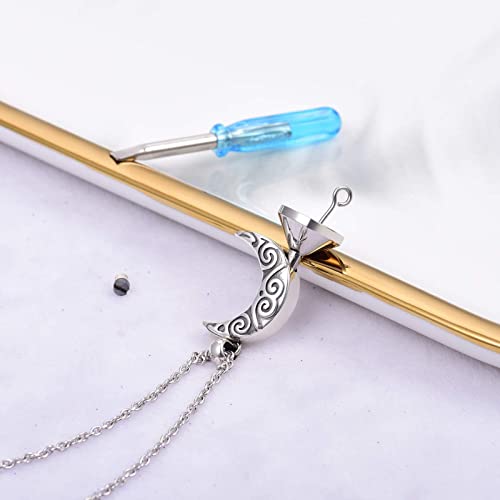 Cremation Moon Urn Necklace 925 Sterling Silver Memorial Jewelry for Ashes