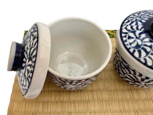 Japanese Porcelain Chawan-mushi Cups with Lid, 3.6 x 3.9 inches, 7.8 Fluid Ounces, Mino Ware Karakusa Arabesque pattern, Set of 2 TG16921 from Japan (Karakusa)