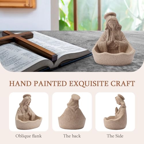 Virgin Mary Statue Rosary Holder, 5.5 Inch Catholic Gifts for Women Sandstone