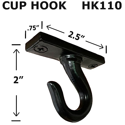 2.5”-Under Cabinet or Shelf Coffee Mug Holder – Cup Hooks Separator – Decorative Black Iron Hangers - Create Rack Under Counter or Wall – Cups, Keys, & Utensils (10-Hooks)