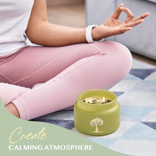 2-Wick Scented Yoga Meditation Candle for Cleansing, Energy Reset & Yoga Practice – 9.5 oz Pure Soy Wax Aromatherapy Jar Candle with 50Hr Clean Burn & Guided Ritual Materials (Palo Santo & White Sage) Palo Santo & Sage