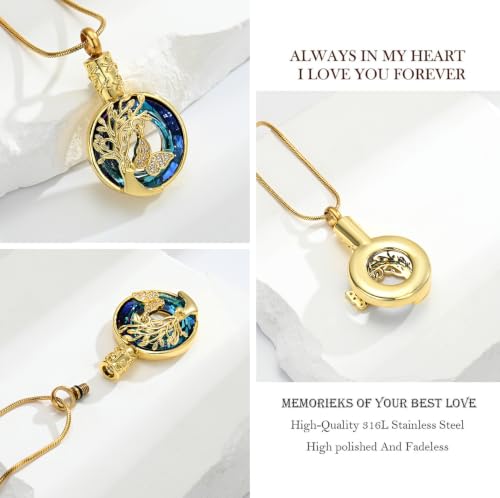 zeqingjw Cremation Jewelry Butterfly Urn Necklace for Ashes Pendants Circle of Life Eternity Memorial Funeral Keepsake Jewelry for Ashes Gold
