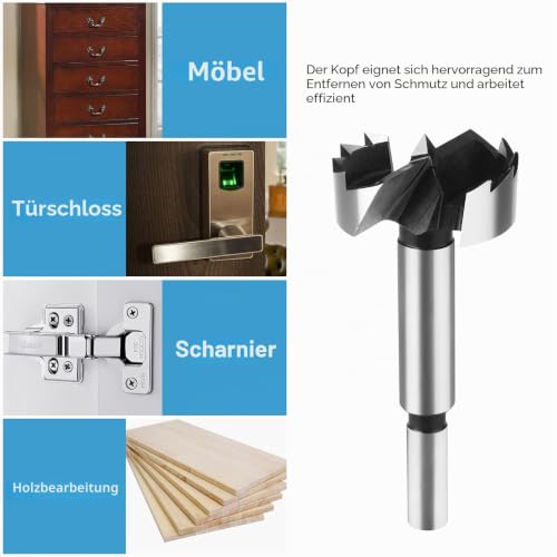 HPHOPE Forstner Drill Bit 25 mm for Wood, Wood Drill Bit with Round Shank, Length: 90 mm | C45 steel, with centering tip for precise, tear-free, quick chip removal, ideal for wood, chipboard, fiberboard Ø 25mm