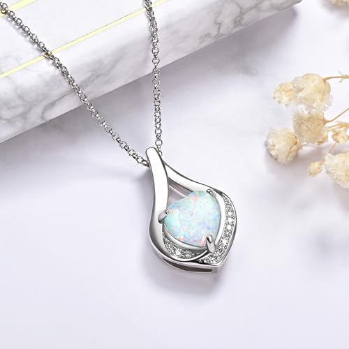 Cremation Jewelry 925 Sterling Silver Teardrop Urn Necklace for Ashes Heart Shape Memorial Keepsake Pendant for Human Ashes for Women Gift Opal