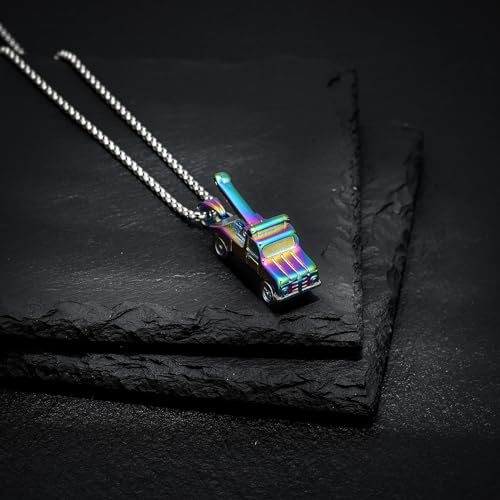 Crane Cremation Jewelry for Ashes Engineering Vehicle Memorial Urns Necklaces Pendant Stainless Steel Memorial locket Keepsakes Human Ash Pendant Jewelry for Men Women Rainbow