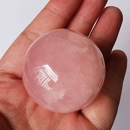 40mm Rose Quartz Healing Crystal Divination Sphere Sculpture Figurine Gemstone Ball,Feng Shui Chakra Aura Home Desk Decor Decorative Collection,with Wooden Stand Pink-rose Quartz