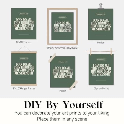 Locomiss Sage Green Christian Modern Bible Verse Wall Art Decor Posters olive green 8x10 Inches