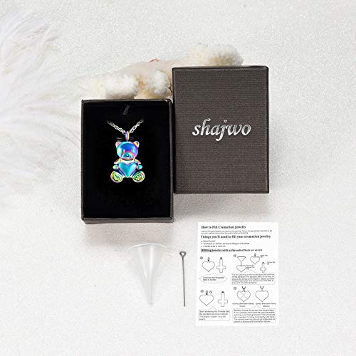 shajwo Teddy Bear Cremation Urn Necklace for Women Men Teddy Bear- Rainbow