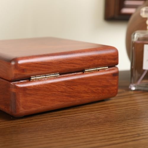 Rosewood Cufflink Organizer Storage Box No-Veneer Solid Wood Craftsmanship Hold 12 Cufflinks Rings Earrings Smooth Surface Soft Coral Fleece Lining Compact for Travel Gift Jewelry Enthusiasts