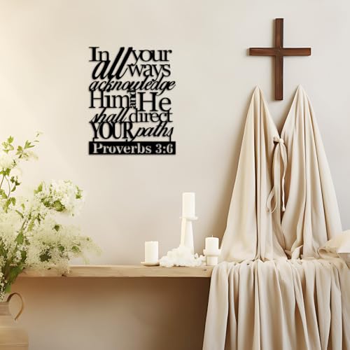 Oubasa Proverbs 3:6 Metal Wall Decor - Scripture Motivational Christian Inspirational Decor Black Wall Art Home Decor for Living Room, Bedroom, Study, Dining Room