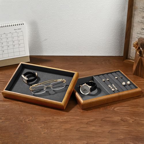 Solid Wood Stackable Flat Jewelry Display Organizer Tray Flat Tray Grey
