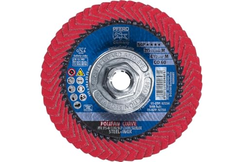 PFERD Polifan Curve Radial Flap Washer, 4.5" x 5/8" Thread, 60 Grit, Ceramic Oxide, Welding Accessories and Angle Grinder Attachment, for Steel and Stainless Steel (INOX), 1 Piece, Part 67258 4-1/2" x 5/8-11" Medium