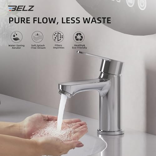 BELZ Chrome Basin Mixer Tap, Single Lever Bathroom Tap, Ceramic Cartridge Tap without waste