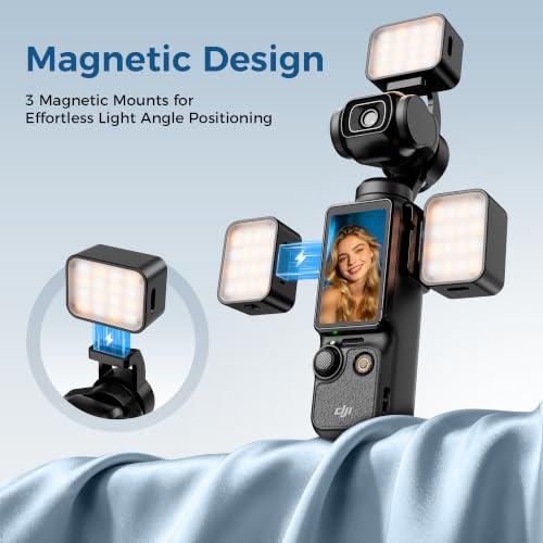 3PCS Magnetic Mini LED Video Light for DJI Osmo Pocket 3 & Xtra Muse Mount with Three Lights
