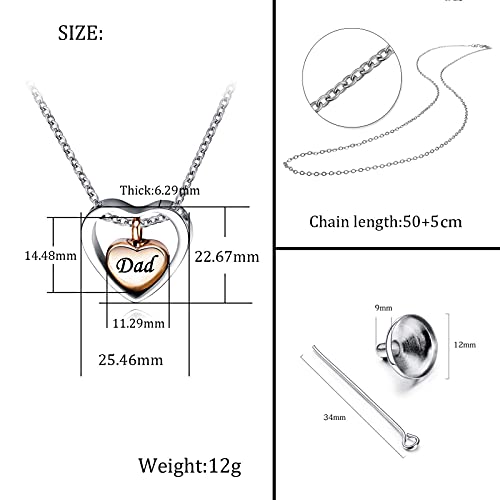 YSAHan Double Heart Urn Necklace for Grandpa Ash Holder Keepsake Cremation Memorial Stainless Steel Jewelry
