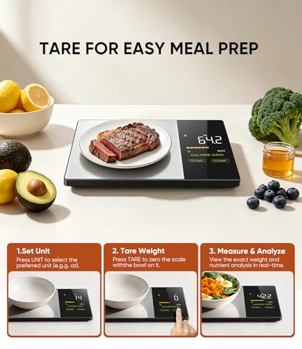 Smart Food Scale with Nutritional Calculator with 23 Nutrients Tracking&LED Display,Bluetooth Sync to Fitdays+ App,Stainless Steel,5KG Capacity,Calorie Counting for Calorie Control&Fitness Goal,Silver Silver