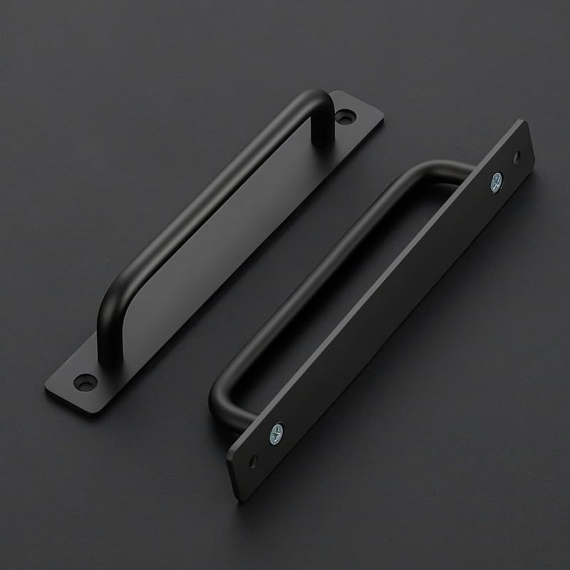 Ravinte Barn Door Handles 8 Pack Sliding Door Handle 8.8" Hole Center Barn Door Handles Black Cabinet Handles Door Pull Handle Zinc Alloy Door Pulls with Plate for Sliding Closet Door Handle 8.8 In Hole Center