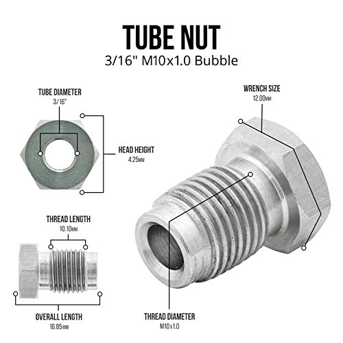 4LIFETIMELINES Stainless Steel Brake Line Tube Nut, 3/16 (M10x1.0 Bubble), Bag of 10 (Pack of 2) 3/16 M10x1.0 Bubble (Pack of 2)