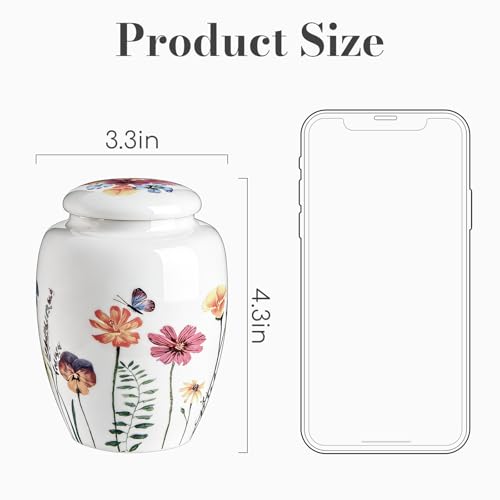 Small Keepsake Sharing Urn – Ceramic Cremation Urn for Human or Pet Ashes – Hand-Drawn Flowers Small Memorial Token Urn with Precious Gift Box Perfect Tribute & Gift for Families