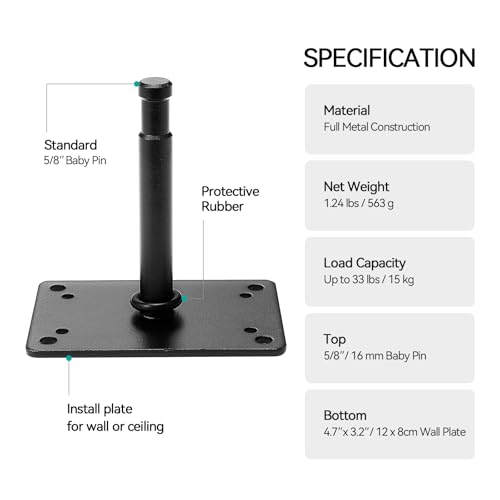 PHOCUS 4.5" Baby Pin Wall Plate, Wall Ceiling Mount, with 5/8" Stud Adapter