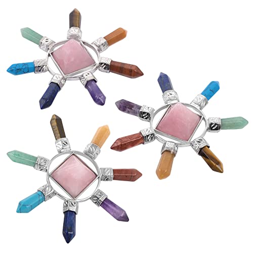 TUMBEELLUWA 7 Chakra Crystal Pyramid for Crystal Grid, Chakra Balancing Rose Quartz Pyramid