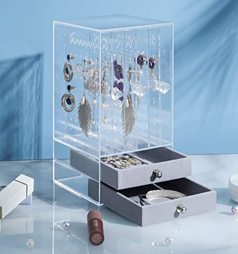 Sooyee Acrylic Earring Holder and Jewelry Organizer with 5 Drawers,Clear