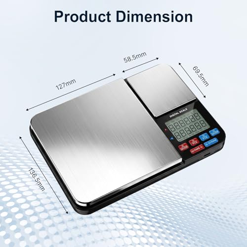 Dual Platform Digital Kitchen Scale,Stainless Steel Digital Food Scales,7 Units Double Precision Range 0.01g-5kg Backlight LCD,for Cooking Baking Jewelry