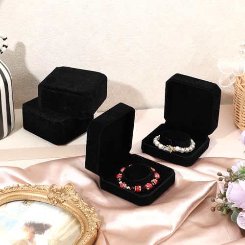 12 Pcs Velvet Bracelet Box Classic Black Bracelet Gift Box Case for Jewelry Gift Storage Bangle Organizer Holder for Wedding Engagement Proposal Birthday Anniversary